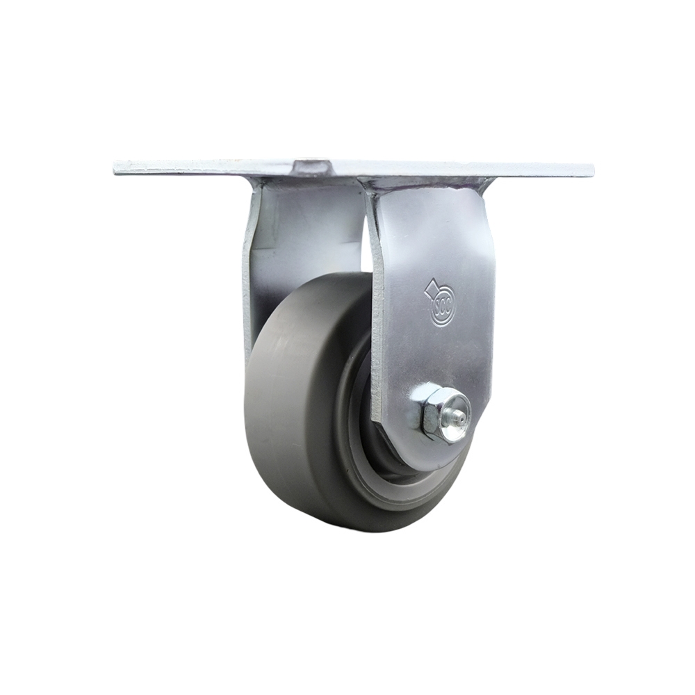 SCC-35R420-TPRRF Heavy Duty Large Top Plate Thermoplastic Rubber Flat Tread Swivel Caster with 4 x 2 in. Gray Wheel - 300 lbs Capacity per Caster