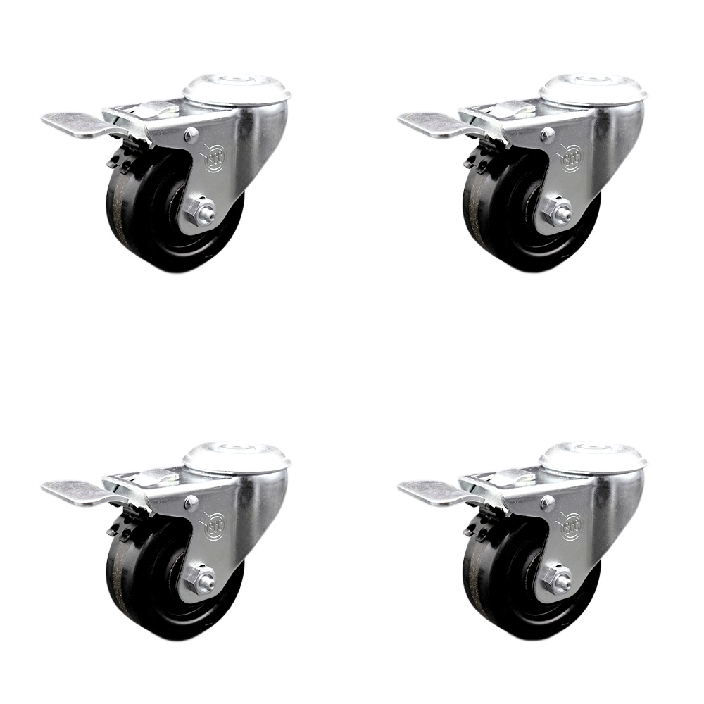 SCC-BHTTL20S3514-PHR-4 Phenolic Swivel Bolt Hole Caster with Roller Bearing with 3.5 x 1.25 in. Black Wheels - Set of 4