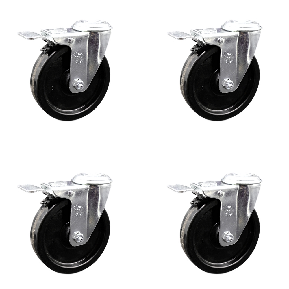 SCC-BHTTL20S514-PHR-4 Phenolic Swivel Bolt Hole Caster with Roller Bearing with 5 x 1.25 in. Black Wheels - Set of 4