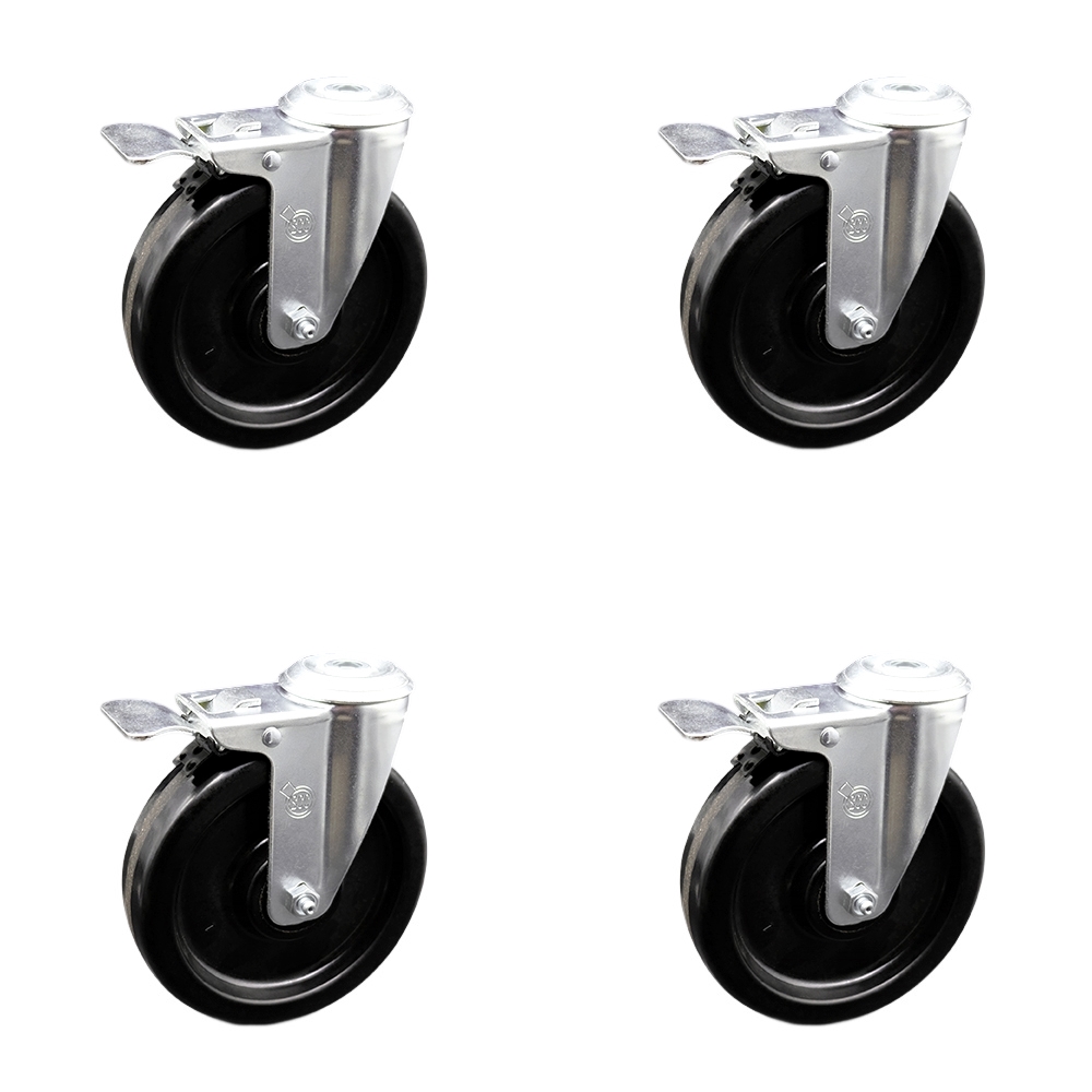 SCC-BHTTL20S615-PHR-4 Phenolic Swivel Bolt Hole Caster with Roller Bearing with 6 x 1.5 in. Black Wheels - Set of 4
