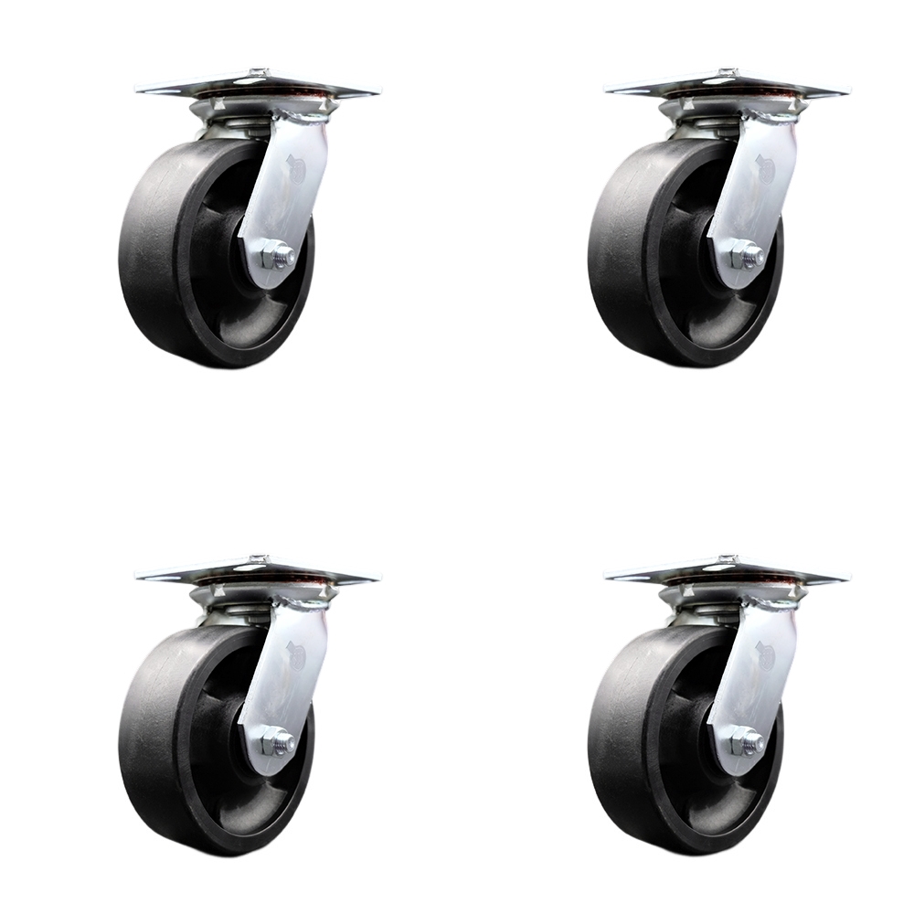 SCC-35S620-GFNR-4 Heavy Duty Large Top Plate Glass Filled Nylon Swivel Caster with 6 x 2 in. Black Wheels - 6000 lbs Total Capacity - Set of 4