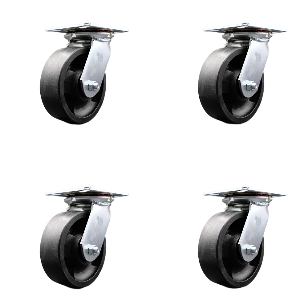 SCC-35S620-GFNR-BSL-4 Heavy Duty Large Top Plate Glass Filled Nylon Swivel Caster with 6 x 2 in. Black Wheels - 6000 lbs Total Capacity - Set of 4