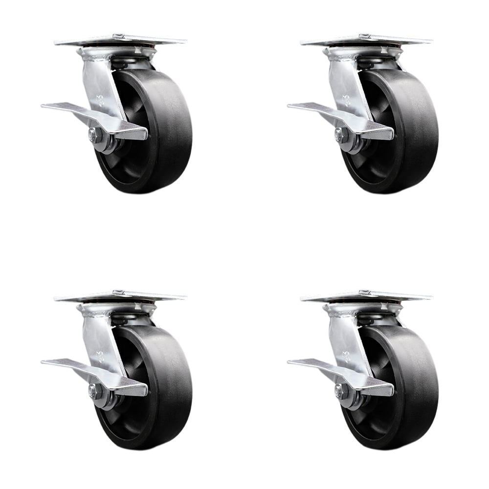 SCC-35S620-GFNR-SLB-4 Heavy Duty Large Top Plate Glass Filled Nylon Swivel Caster with 6 x 2 in. Black Wheels - 6000 lbs Total Capacity - Set of 4