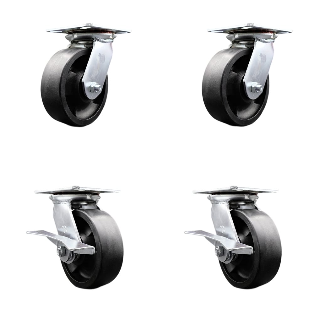 SCC-35S620-GFNR-2-SLB-2 Heavy Duty Large Top Plate Glass Filled Nylon Swivel Caster with 6 x 2 in. Black Wheels - 6000 lbs Total Capacity - Set of 4