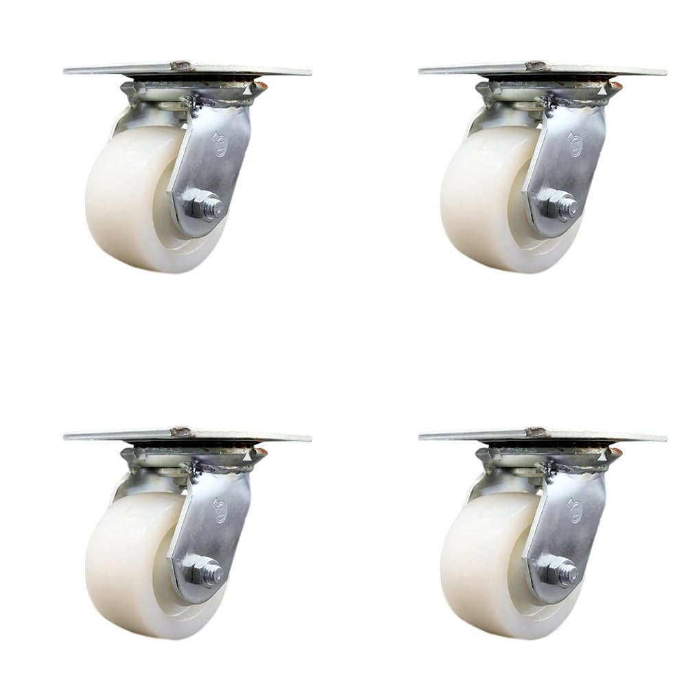SCC-35S420-NYR-4 Heavy Duty Large Top Plate Nylon Swivel Caster with 4 x 2 in. White Wheels - 3200 lbs Total Capacity - Set of 4