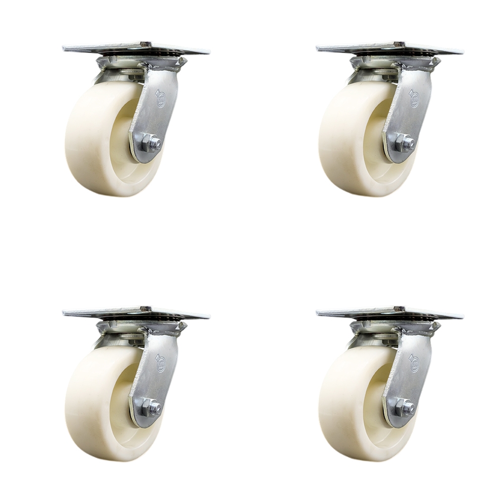 SCC-35S520-NYR-4 Heavy Duty Large Top Plate Nylon Swivel Caster with 5 x 2 in. White Wheels - 3600 lbs Total Capacity - Set of 4
