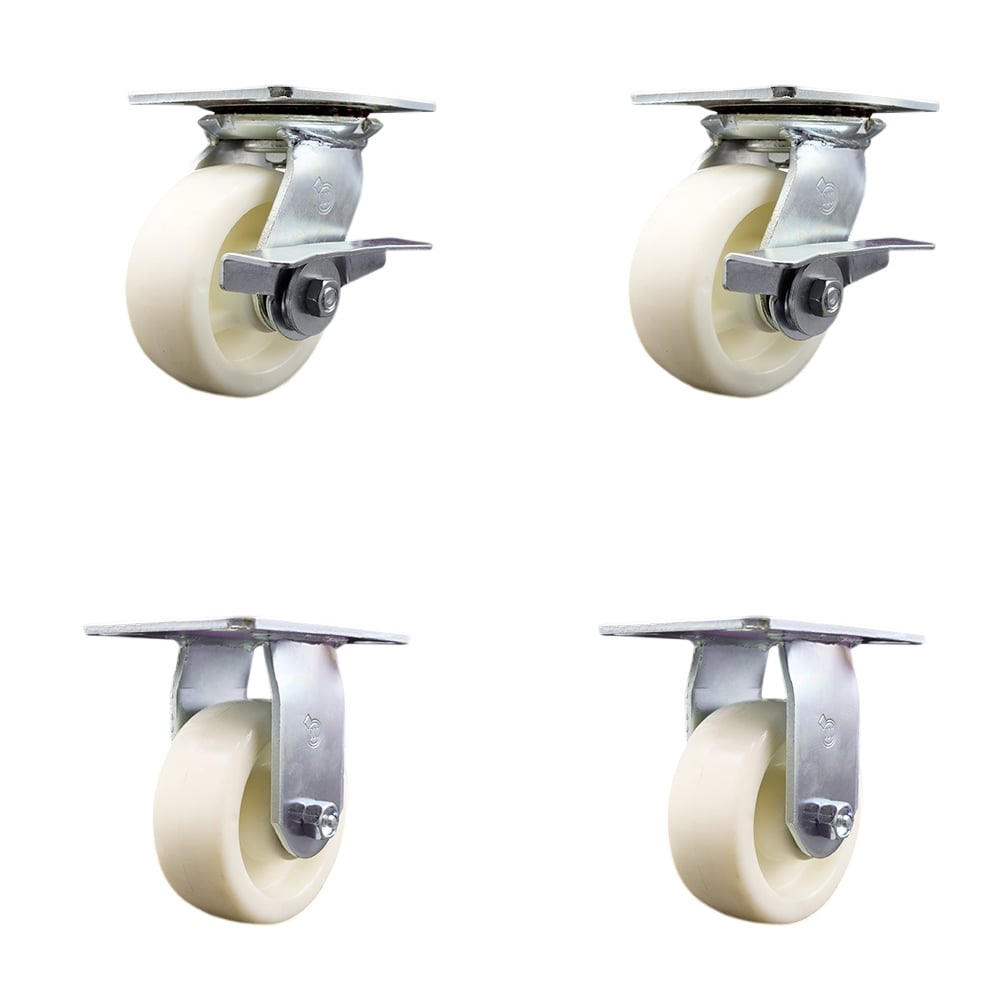 SCC-35S520-NYR-SLB-2-R-2 Heavy Duty Large Top Plate Nylon Swivel Caster with 5 x 2 in. White Wheels - 3600 lbs Total Capacity - Set of 4