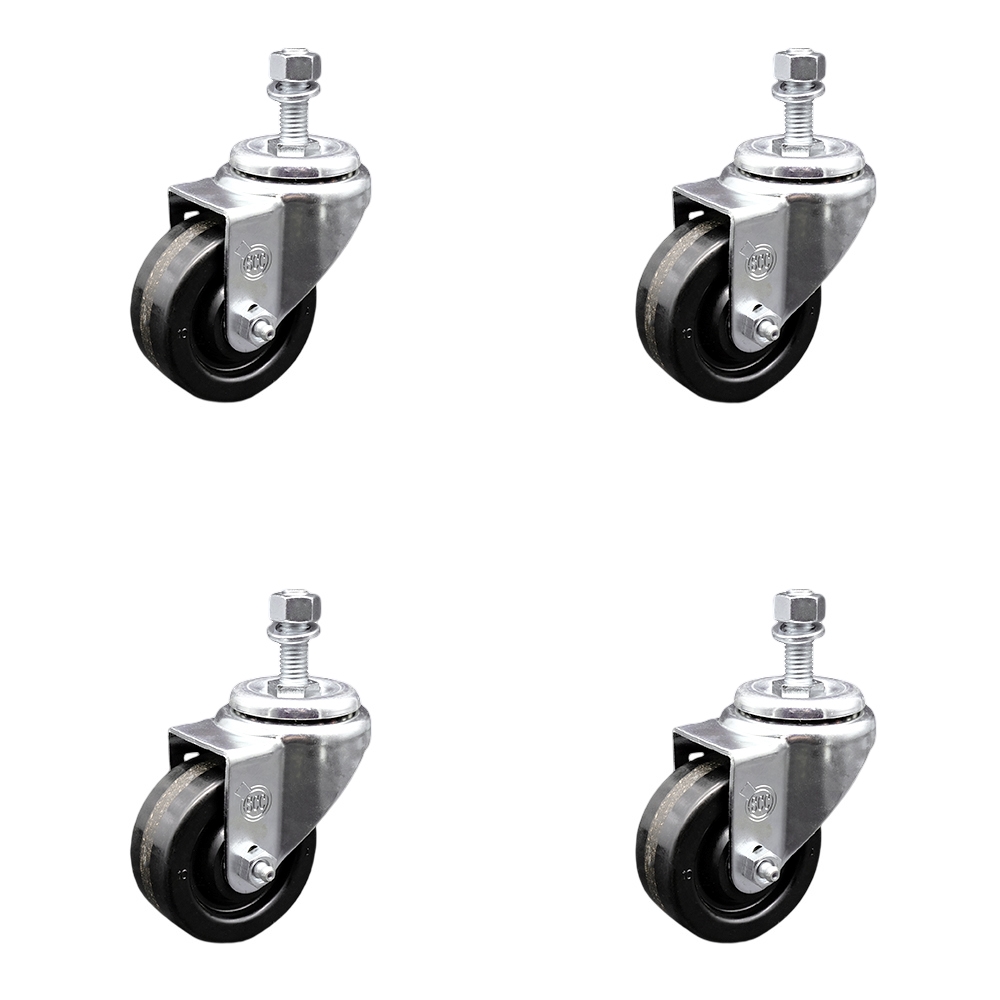 SCC-TS20S3514-PHR-121315-4 Phenolic Swivel Threaded Stem Caster with Roller Bearing with 3.5 x 1.25 in. Black Wheels & 0.5 in. Stems - Set of 4