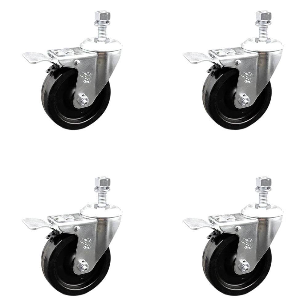 SCC-TSTTL20S414-PHR-121315-4 Phenolic Swivel Threaded Stem Caster with Roller Bearing with 4 x 1.25 in. Black Wheels & 0.5 in. Stems - Set of 4