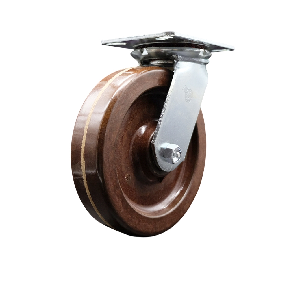 SCC-35S820-PHRHT Heavy Duty Large Top Plate High Temperature Phenolic Swivel Caster with 8 x 2 in. Brown Wheel - 1250 lbs Capacity per Caster