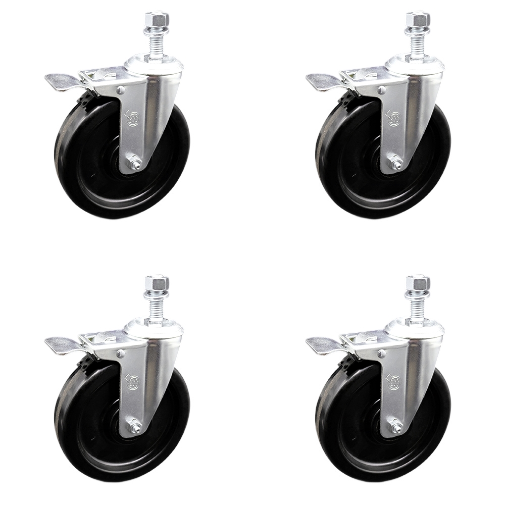SCC-TSTTL20S615-PHR-M1215-4 Phenolic Swivel Threaded Stem Caster with Roller Bearing with 6 x 1.5 in. Black Wheels & 12 mm Stems - Set of 4