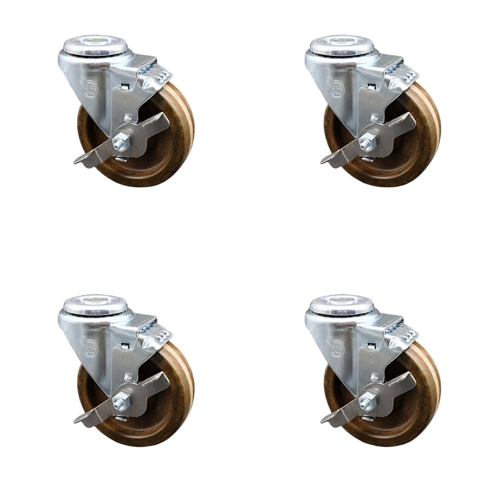 SCC-BH20S414-PHRHT-TLB-4 High Temperature Phenolic Swivel Bolt Hole Caster with Roller Bearing with 4 x 1.25 in. Brown Wheels - Set of 4