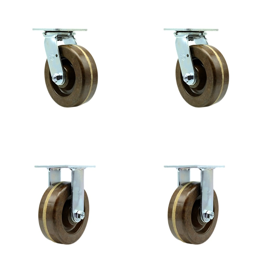 SCC-30CS620-PHRHT-2-R620-2 High Temperature Phenolic Swivel Top Plate Casters, Heavy Duty with 6 in. Wheels - 4800 lbs Total Capacity - Set of 4