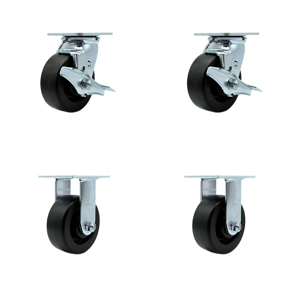 SCC-30CS520-POR-TLB-2-R520-2 Polyolefin Swivel Top Plate Casters, Heavy Duty with 5 in. Wheels - 2600 lbs Total Capacity - Set of 4