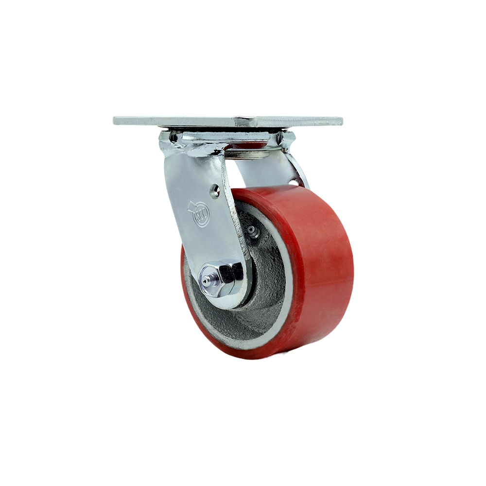 SCC-30CS420-PUR-RS Polyurethane on Cast Iron Swivel Top Plate Heavy Duty Caster with 4 in. Red Wheel - 700 lbs Capacity per Caster