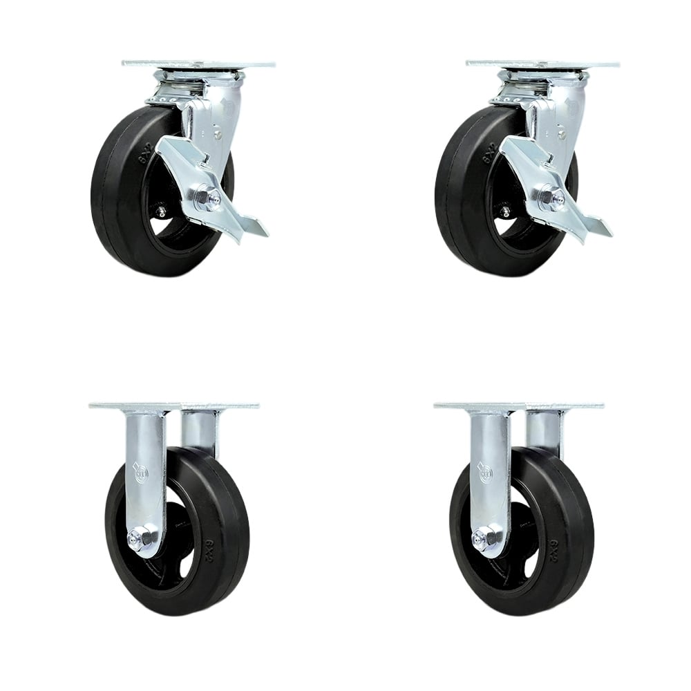 SCC-30CS620-RSR-TLB-2-R620-2 Rubber on Metal Swivel Top Plate Casters, Heavy Duty with 6 in. Wheels - 1800 lbs Total Capacity - Set of 4
