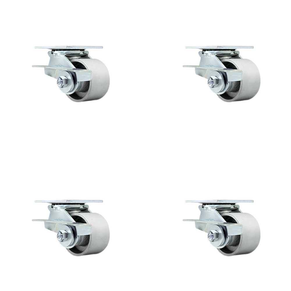 SCC-30CS3420-SSR-SLB-4 Semi Steel Cast Iron Swivel Top Plate Casters, Heavy Duty with 3.25 in. Wheels - 2800 lbs Total Capacity - Set of 4