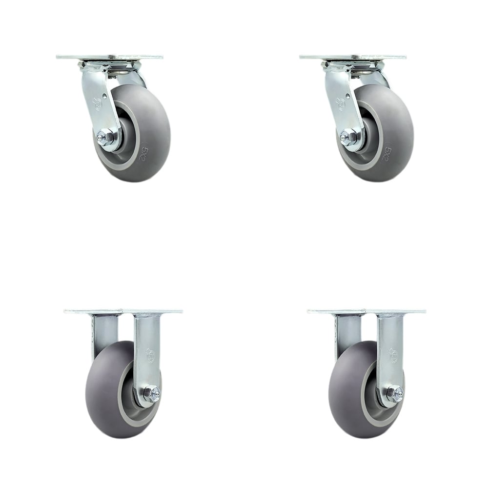 Thermoplastic Rubber Donut Tread Swivel Top Plate Casters, Heavy Duty with 5 in. Wheels - 1400 lbs Total Capacity - Set of 4