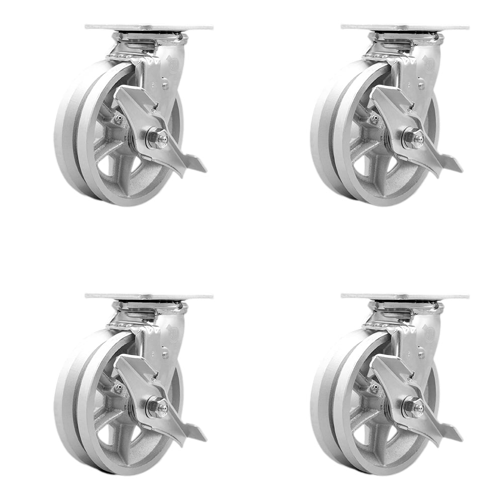 SCC-30CS620-VGR-TLB-4 V Groove Semi Steel Cast Iron Swivel Top Plate Casters, Heavy Duty with 6 in. Wheels - 4800 lbs Total Capacity - Set of 4