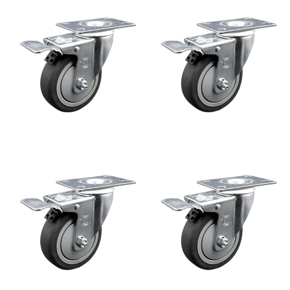 SCC-TTL20S414-TPRB-4 Thermoplastic Rubber Swivel Top Plate Caster with 4 in. Gray Wheels - 1000 lbs Total Capacity - Set of 4