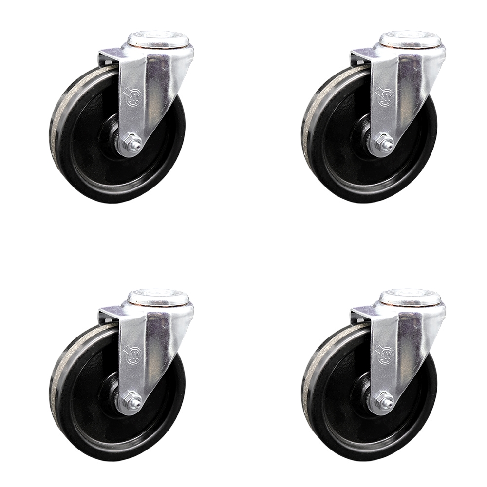 SCC-BH20S514-PHS-4 Phenolic Swivel Bolt Hole Caster with 5 x 1.25 in. Black Wheels - Set of 4