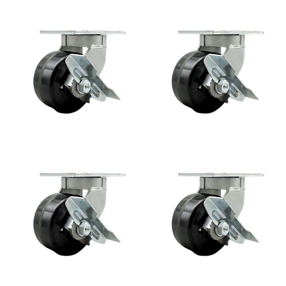 SCC-KP92S630-PHR-SLB-BSL-2-SLB-2 6 in. Swivel Top Plate Caster Set Extra Heavy Duty Casters with Phenolic Wheels - Set of 4