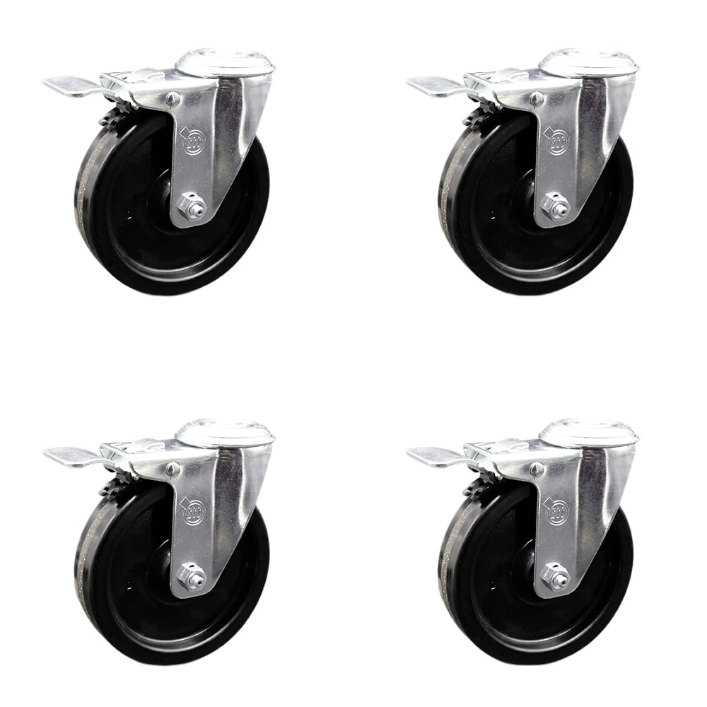 SCC-SSSSBHTTL20S514-PHS-4 Stainless Steel Phenolic Swivel Bolt Hole Caster with 5 x 1.25 in. Black Wheels - Set of 4