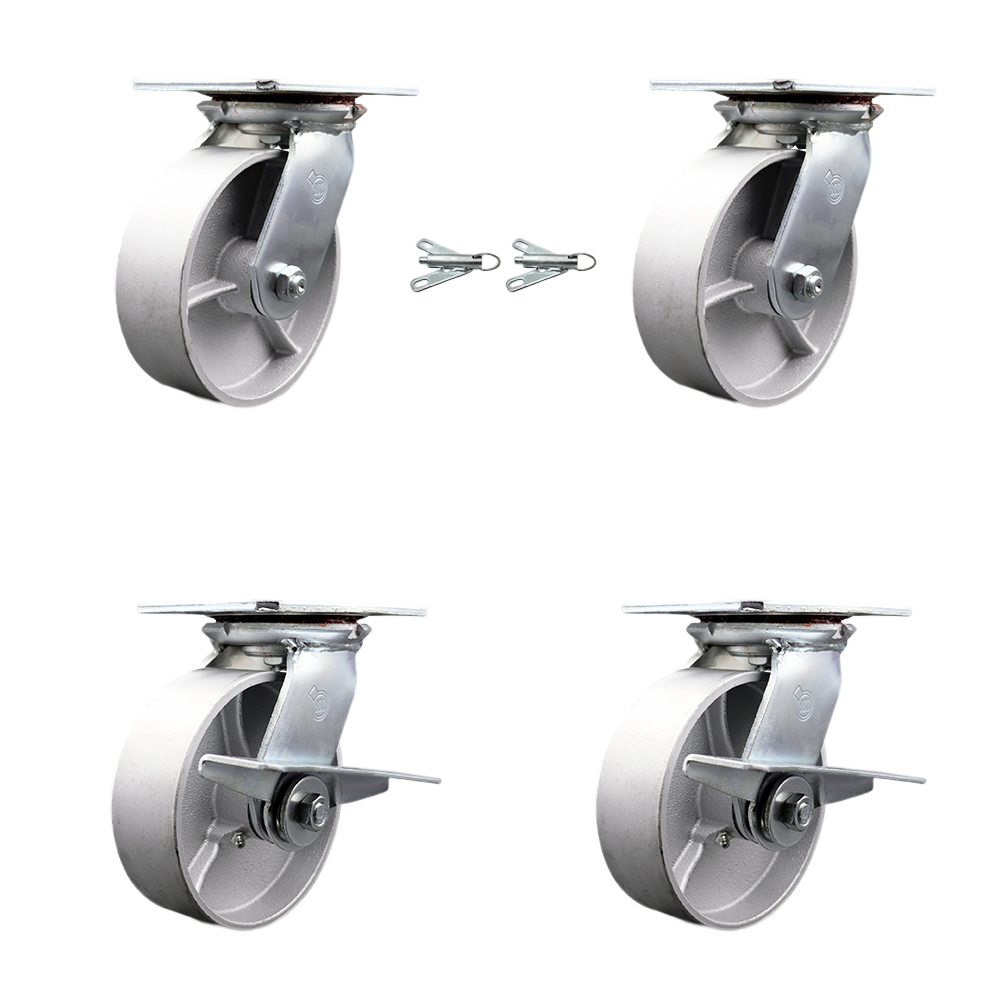 Heavy Duty Large Top Plate Semi Steel Cast Iron Swivel Caster with Maintenance Free Bearings with 6 x 2 in. Silver Wheels - Set of 4
