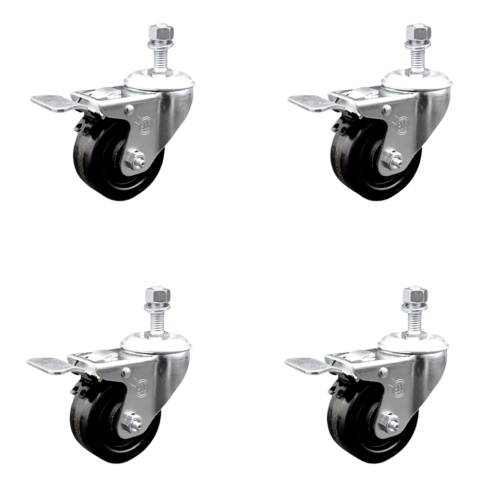 SCC-TSTTL20S314-PHS-121315-4 Phenolic Swivel Threaded Stem Caster with 3 x 1.25 in. Black Wheels & 0.5 in. Stems - Set of 4