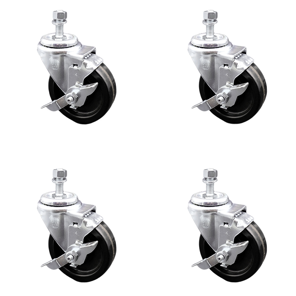SCC-TS20S414-PHS-TLB-121315-4 Phenolic Swivel Threaded Stem Caster with 4 x 1.25 in. Black Wheels & 0.5 in. Stems - Set of 4