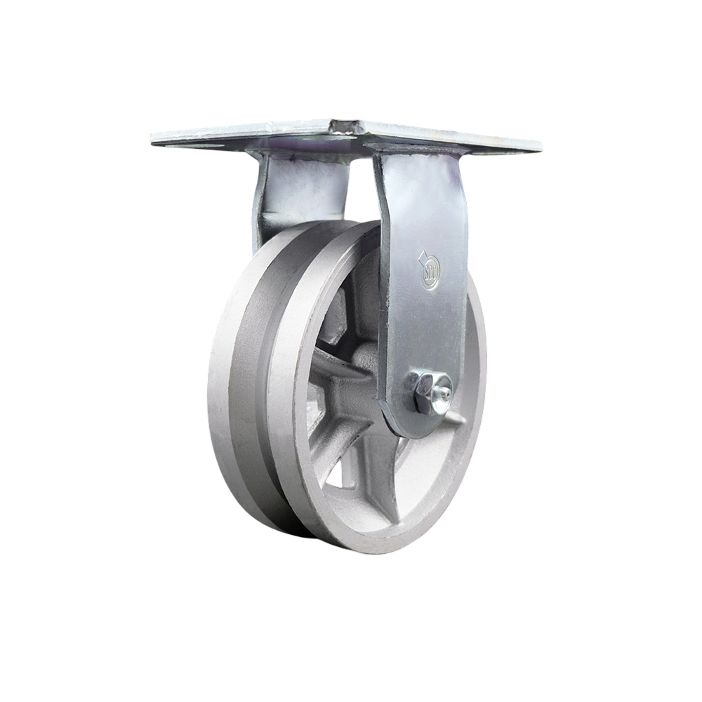 Heavy Duty Large Top Plate V Groove Semi Steel Swivel Caster with Maintenance Free Bearings & 6 x 2 in. Silver Wheel - 1200 lbs Capacity per Caster