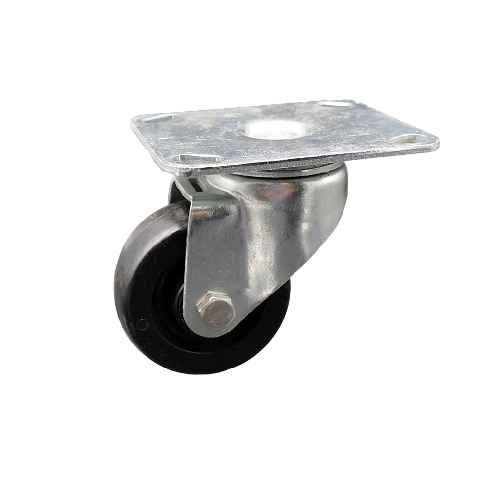 Swivel Caster with 3 x 1.25 in. Black Polyolefin Wheel - Delrin Wheel Bearings - 3.75 x 4.37 in. Large Overall Top Plate - 200 lbs Capacity Per
