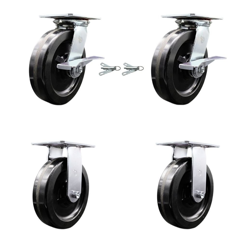SCC-35S820-PHB-SLB-BSL-2-R-2 Heavy Duty Large Top Plate Phenolic Swivel Caster with Maintenance Free Bearings with 8 x 2 in. Black Wheels - Set of 4