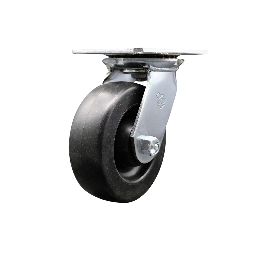 Heavy Duty Large Top Plate Polyolefin Swivel Caster with Maintenance Free Bearings & 6 x 2 in. Black Wheel - 700 lbs Capacity per Caster