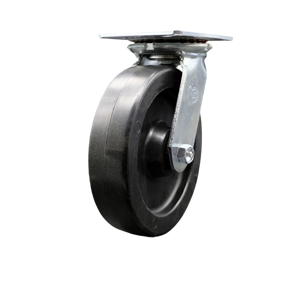 Heavy Duty Large Top Plate Polyolefin Swivel Caster with Maintenance Free Bearings & 8 x 2 in. Black Wheel - 900 lbs Capacity per Caster