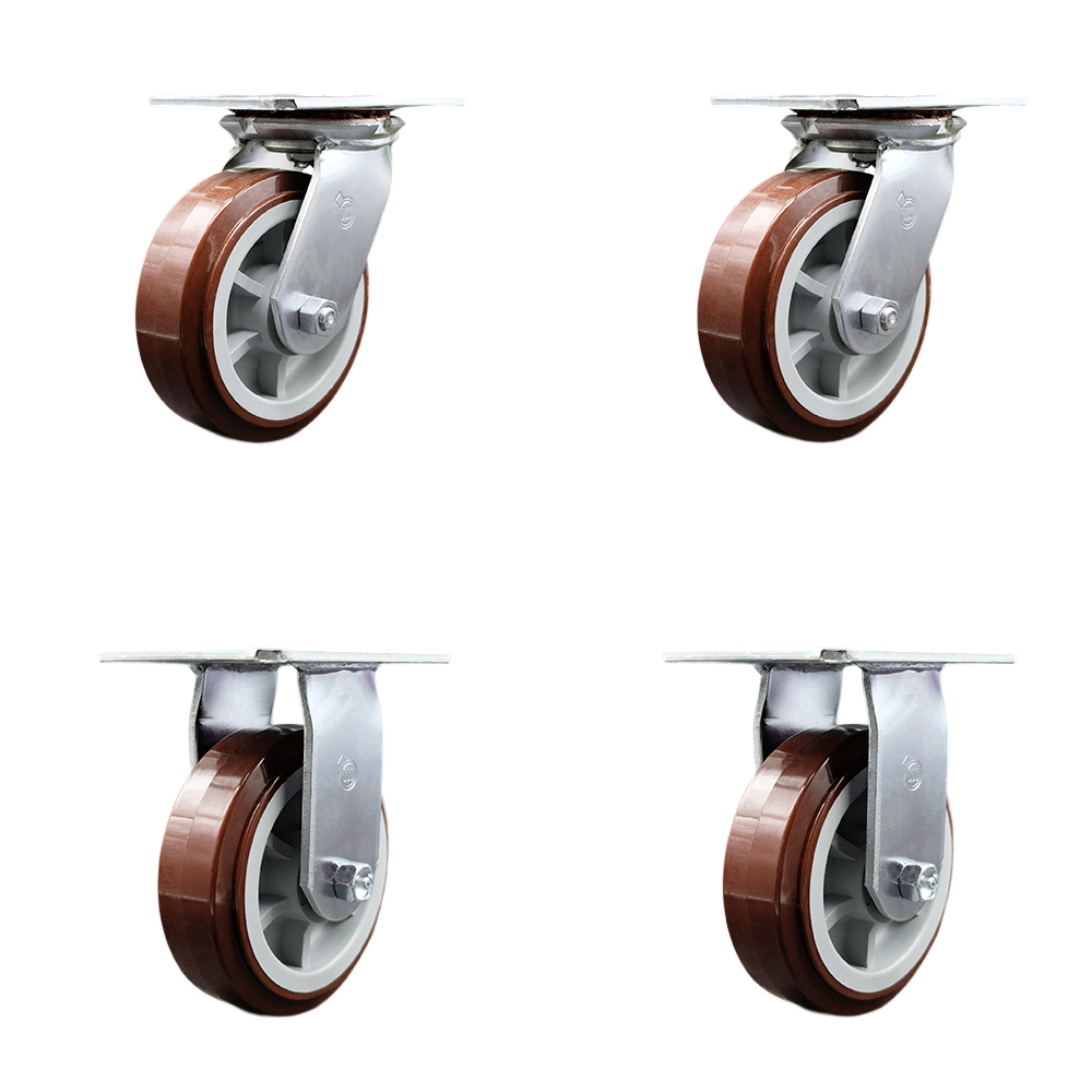SCC-35S620-PPUB-2-R-2 Heavy Duty Large Top Plate Polyurethane on Polyolefin Swivel Caster - 3600 lbs Total Capacity - Set of 4