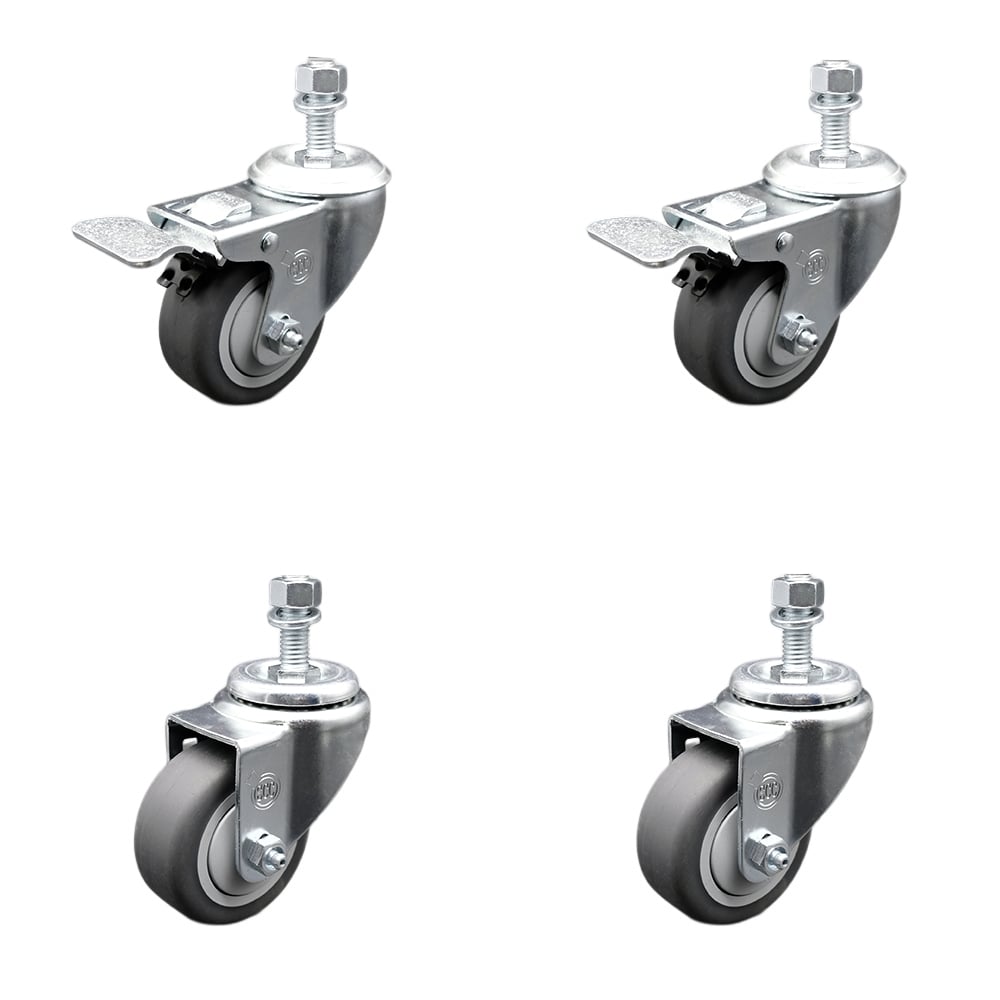 Stainless Steel Thermoplastic Rubber Swivel Threaded Stem Caster - 3 x 1.25 in. Gray Wheels & 0.50 in. Stems - 840 lbs Total Capacity - Set of 4