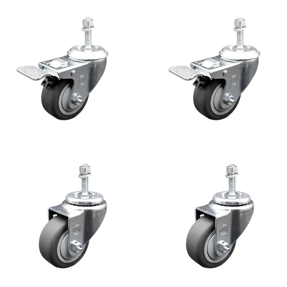 Stainless Steel Thermoplastic Rubber Swivel Threaded Stem Caster - 3 x 1.25 in. Gray Wheels & 10 mm Metric Stems - 840 lbs Total Capacity - Set of 4