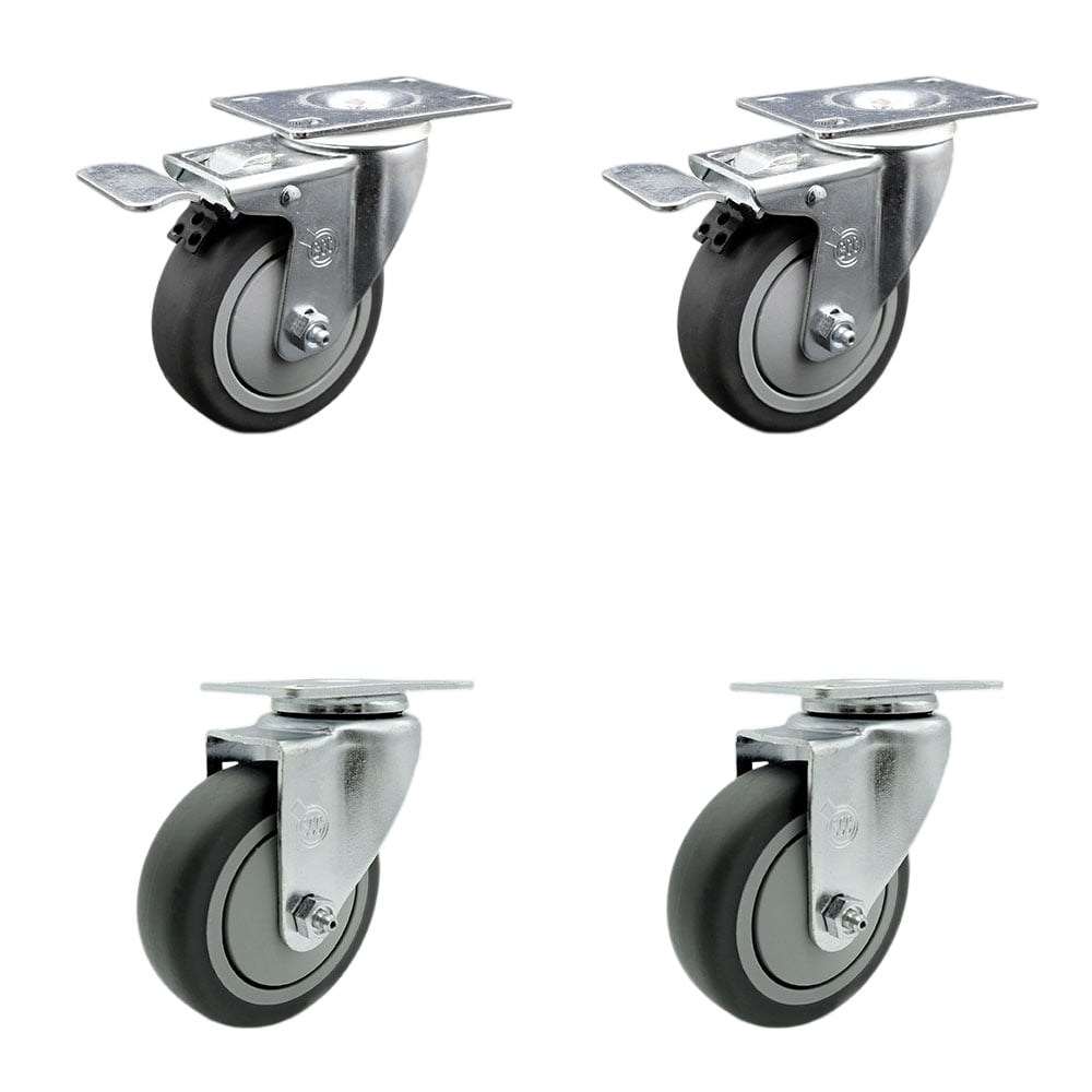 SCC-TTL20S414-TPRB-2-S-2 Thermoplastic Rubber Swivel Top Plate Caster with 4 in. Gray Wheels - 1000 lbs Total Capacity - Set of 4