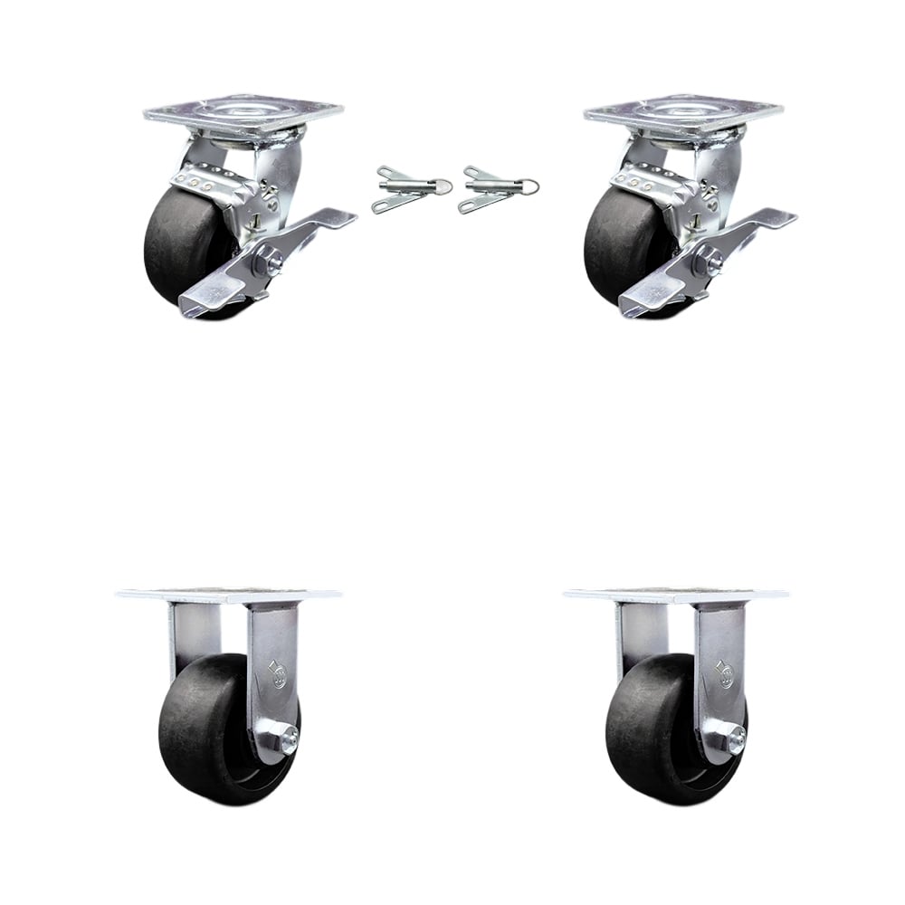 SCC-30CS420-GFNR-TLB-BSL-2-R-2 Glass Filled Nylon Swivel Top Plate Casters, Heavy Duty with 4 in. Wheels - 4800 lbs Total Capacity - Set of 4