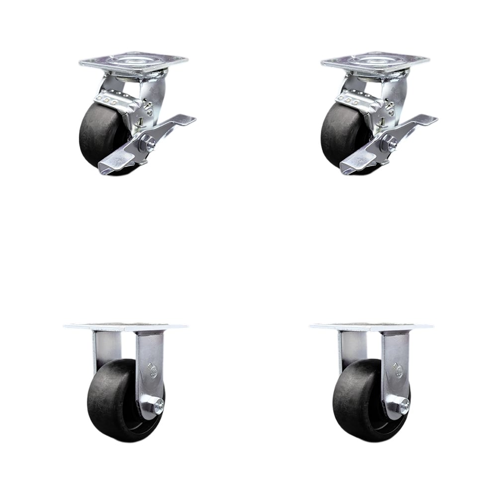 Stainless Steel Glass Filled Nylon Swivel Top Plate Casters, Heavy Duty with 4 in. Wheels - 4800 lbs Total Capacity - Set of 4
