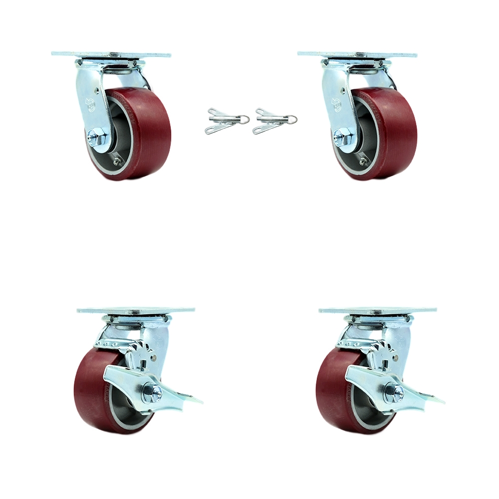 SCC-30CS420-PAR-BSL-2-TLB-2 Polyurethane on Aluminum Swivel Top Plate Casters, Heavy Duty with 4 in. Wheels - Set of 4