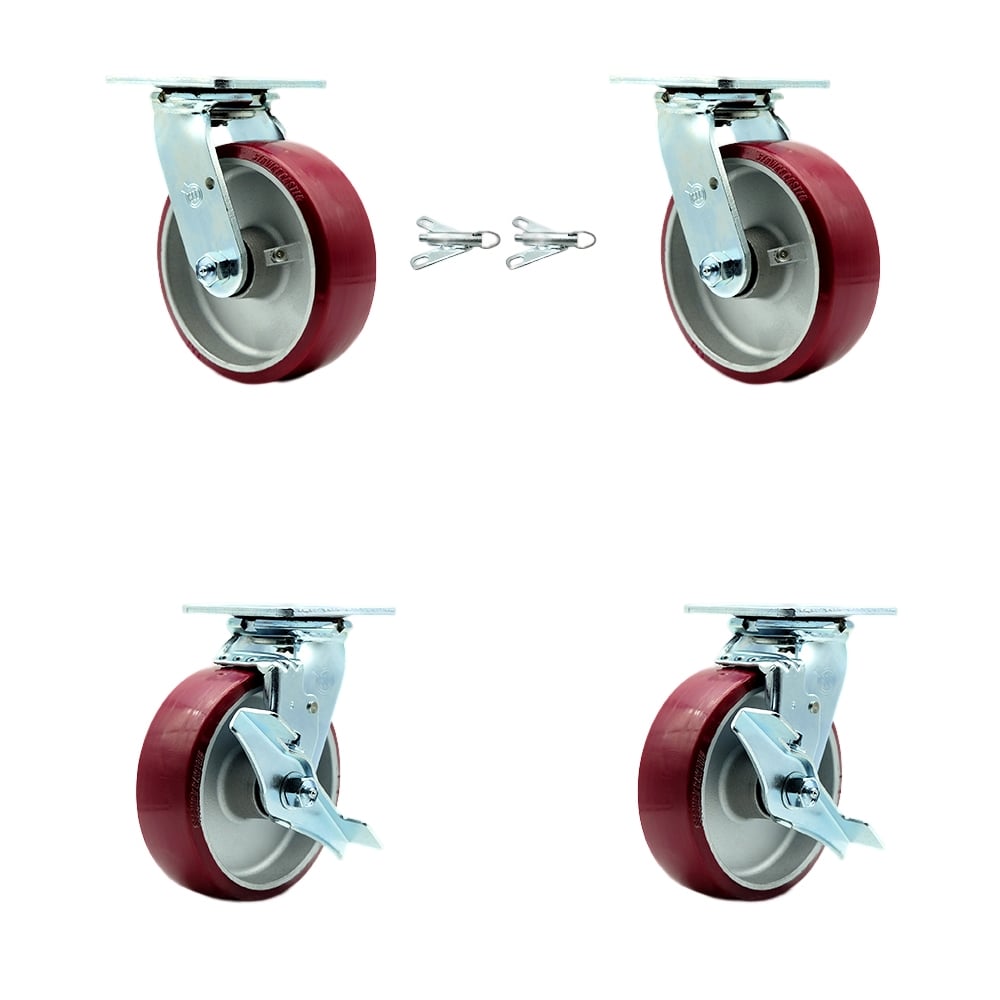 SCC-30CS620-PAR-BSL-2-TLB-2 Polyurethane on Aluminum Swivel Top Plate Casters, Heavy Duty with 6 in. Wheels - Set of 4