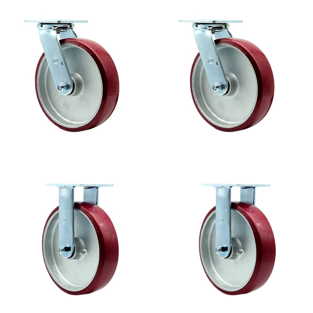 SCC-30CS820-PAR-BSL-2-R-2 Polyurethane on Aluminum Swivel Top Plate Casters, Heavy Duty with 8 in. Wheels - 5000 lbs Total Capacity - Set of 4