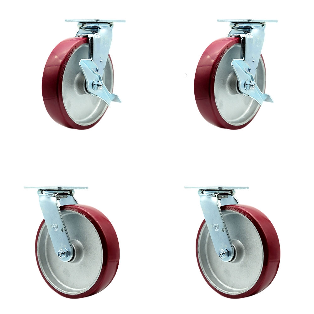 SCC-SS30S820-PAR-TLB-BSL-2-BSL-2 Stainless Steel Heavy Duty Swivel Top Plate Casters with 8 in. Poly on Aluminum Wheels