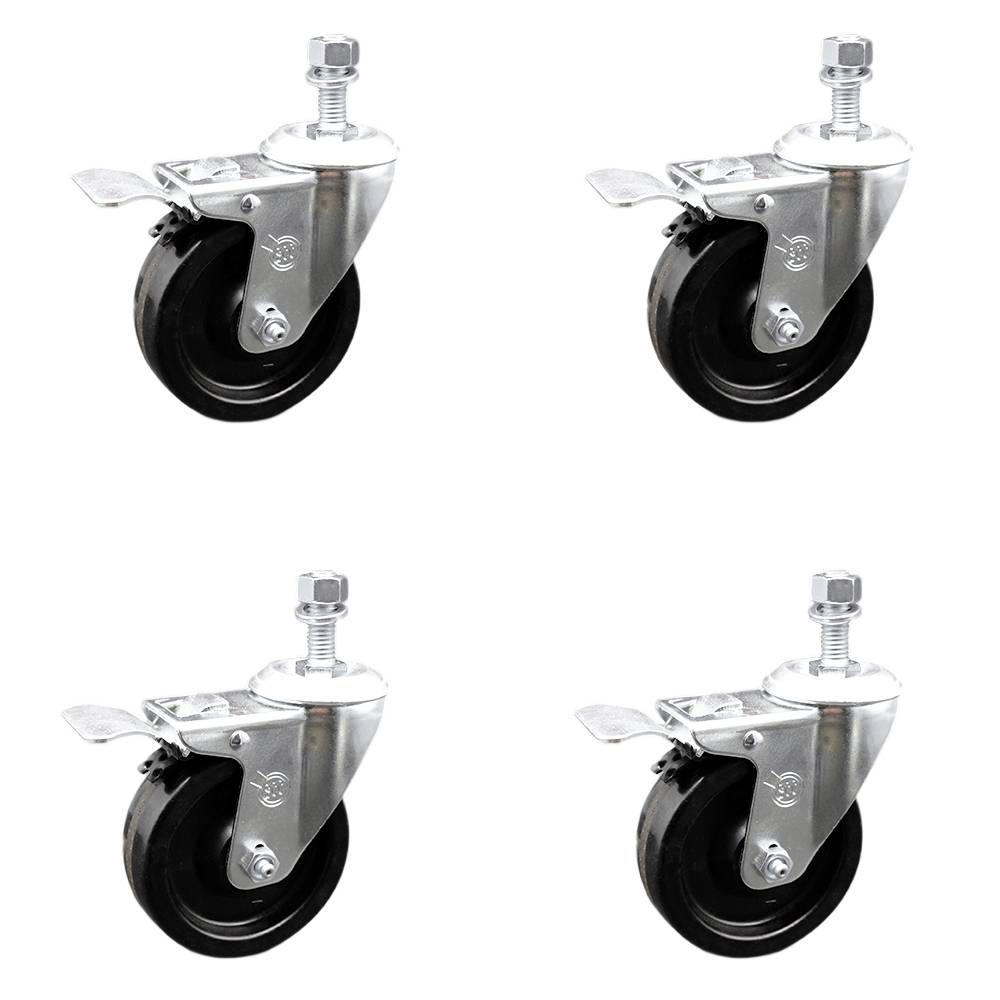 SCC-SSSSTSTTL20S414-PHS-M1215-4 Stainless Steel Phenolic Swivel Threaded Stem Caster with 4 x 1.25 in. Black Wheels & 12 mm Stems - Set of 4