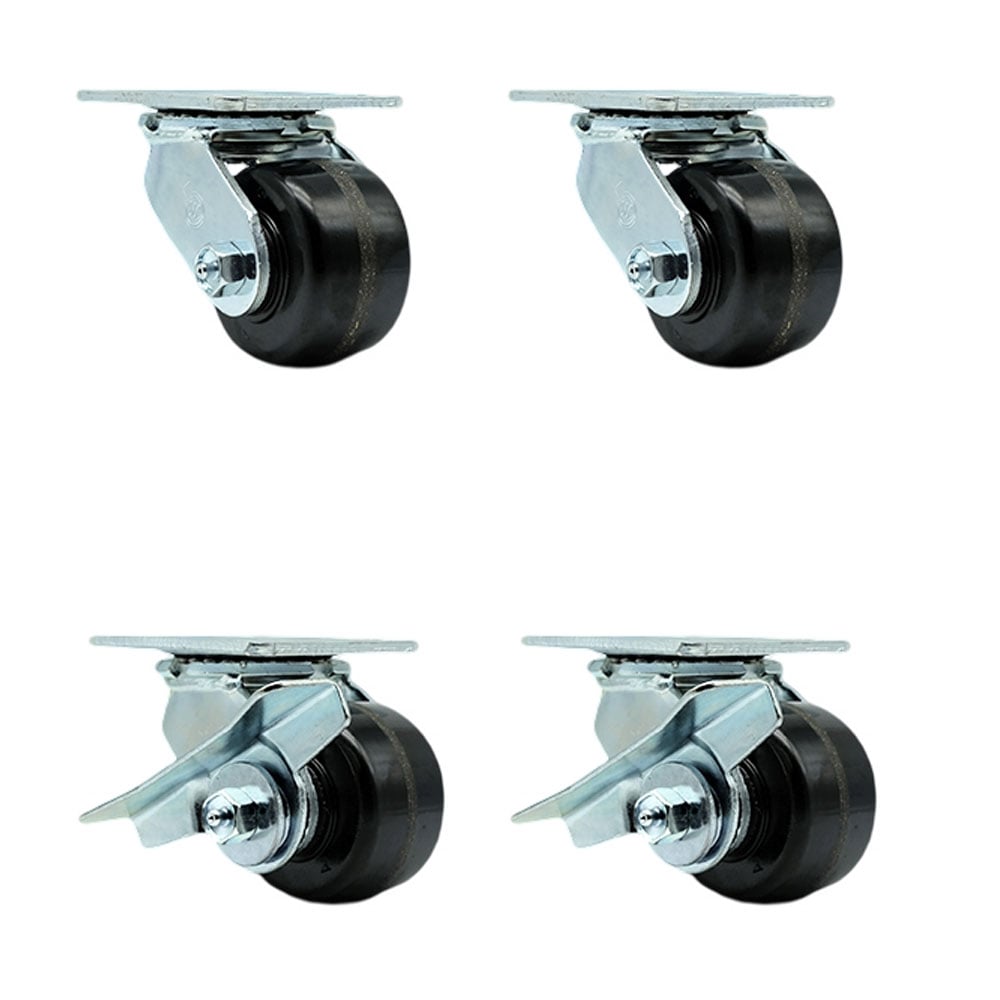 SCC-30CS3420-PHR-BSL-2-SLB-2 Phenolic Swivel Top Plate Casters, Heavy Duty with 3.25 in. Wheels - 3600 lbs Total Capacity - Set of 4