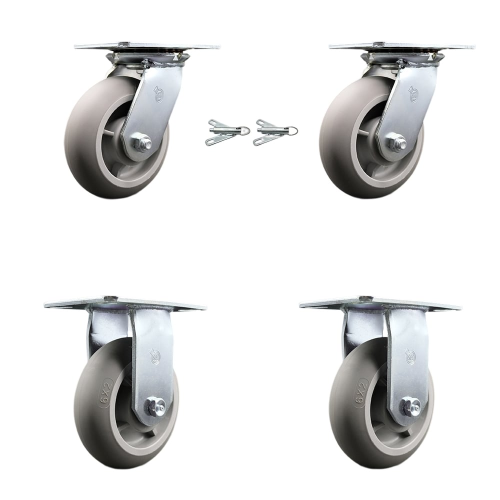 Heavy Duty Large Top Plate Thermo Rubber Donut Tread Swivel Caster with 6 x 2 in. Gray Wheels - 2000 lbs Total Capacity - Set of 4