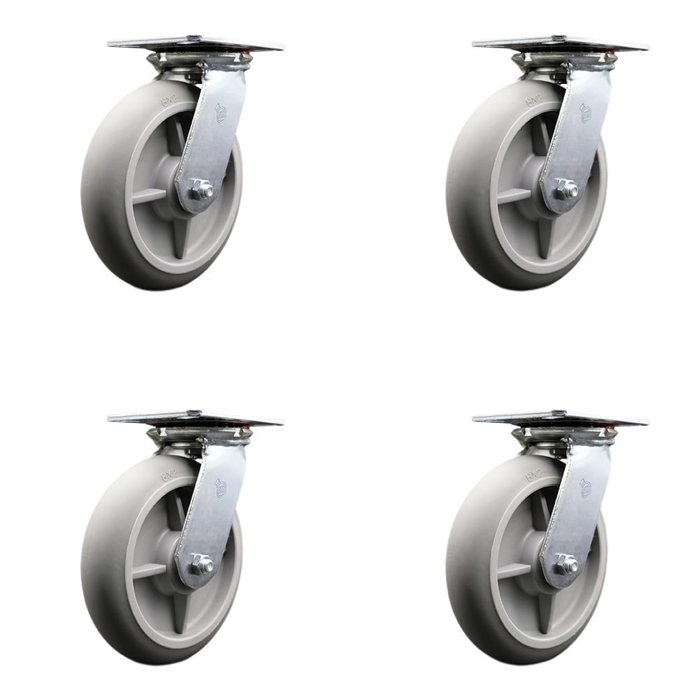 Heavy Duty Large Top Plate Thermo Rubber Donut Tread Swivel Caster with 8 x 2 in. Gray Wheels - 2400 lbs Total Capacity - Set of 4