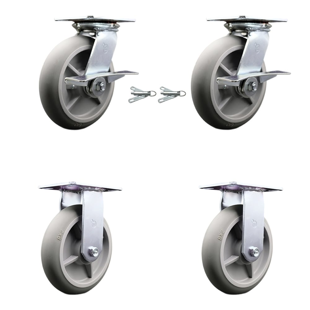 Heavy Duty Large Top Plate Thermo Rubber Donut Tread Swivel Caster with 8 x 2 in. Gray Wheels - 2400 lbs Capacity - Set of 4